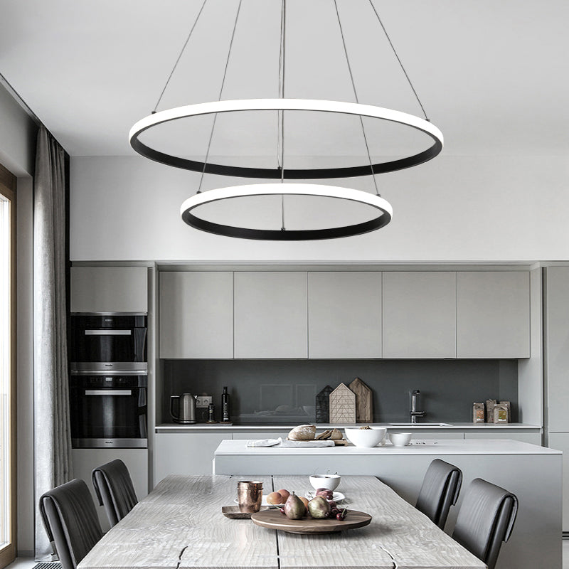 Aluminum LED Chandelier: Outer Glowing Ring Shaped Hanging Light for Restaurants