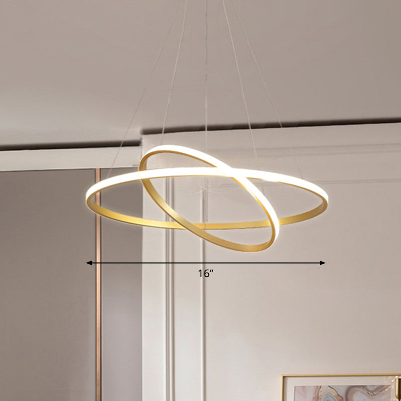 Aluminum LED Chandelier: Outer Glowing Ring Shaped Hanging Light for Restaurants