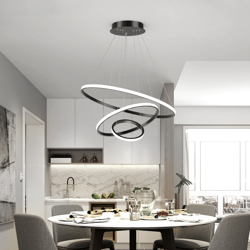 Aluminum LED Chandelier: Outer Glowing Ring Shaped Hanging Light for Restaurants