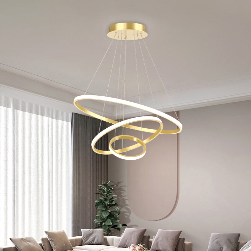 Aluminum LED Chandelier: Outer Glowing Ring Shaped Hanging Light for Restaurants