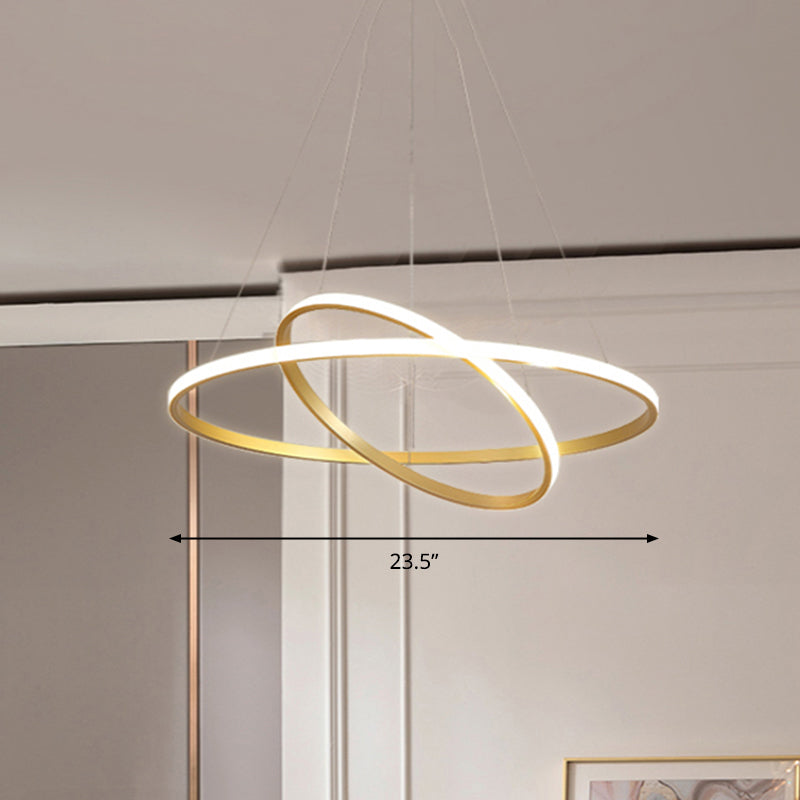 Aluminum LED Chandelier: Outer Glowing Ring Shaped Hanging Light for Restaurants