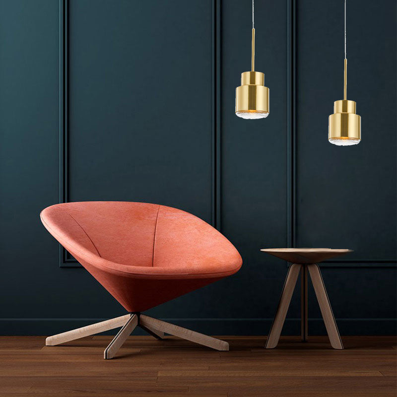Postmodern Metal 1-Light Gold Pendulum Light with Glass Diffuser - Grenade Shaped Drop Pendant