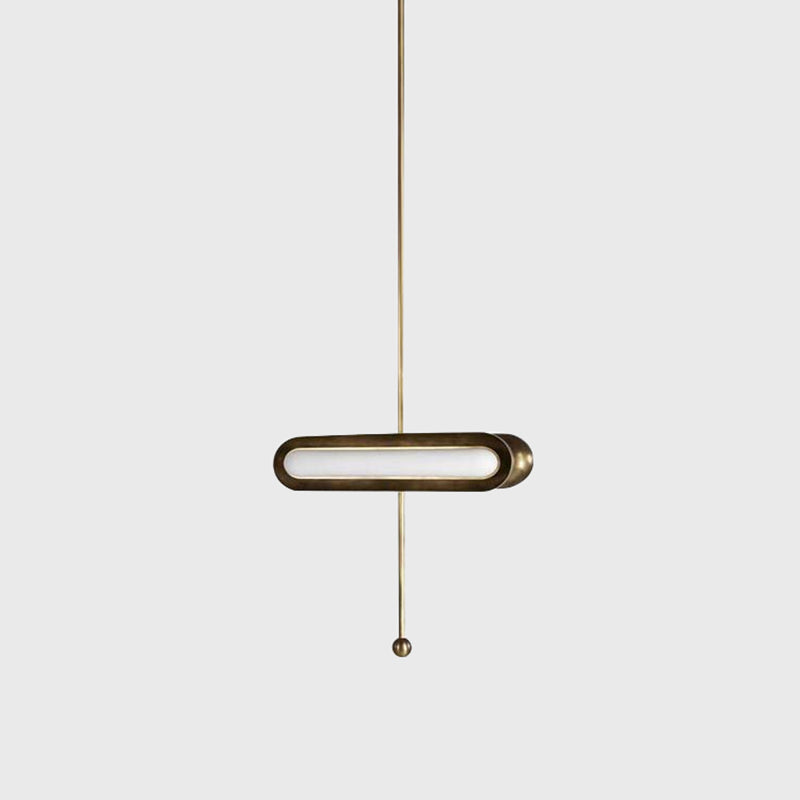 Gold Plated LED Suspended Light for Dining Room - Postmodern Metal Oblong Design