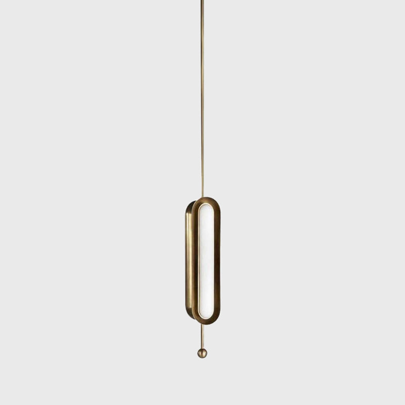 Gold Plated LED Suspended Light for Dining Room - Postmodern Metal Oblong Design