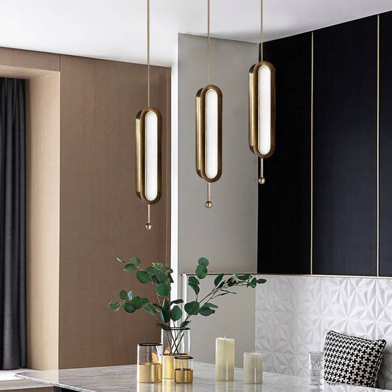 Gold Plated LED Suspended Light for Dining Room - Postmodern Metal Oblong Design