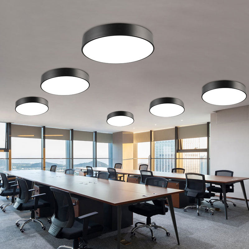 Simple Metal Round Flush Mount Ceiling Light with LED, Ideal for Offices – Acrylic Diffuser Included