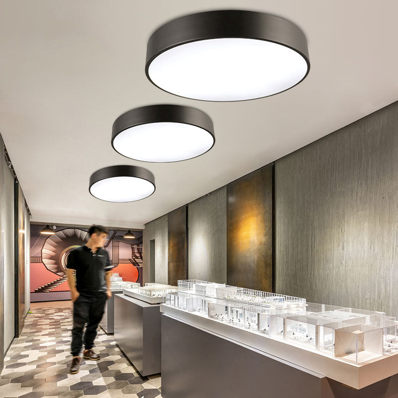 Simple Metal Round Flush Mount Ceiling Light with LED, Ideal for Offices – Acrylic Diffuser Included
