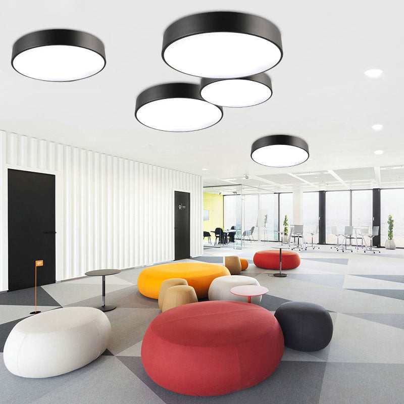 Simple Metal Round Flush Mount Ceiling Light with LED, Ideal for Offices – Acrylic Diffuser Included