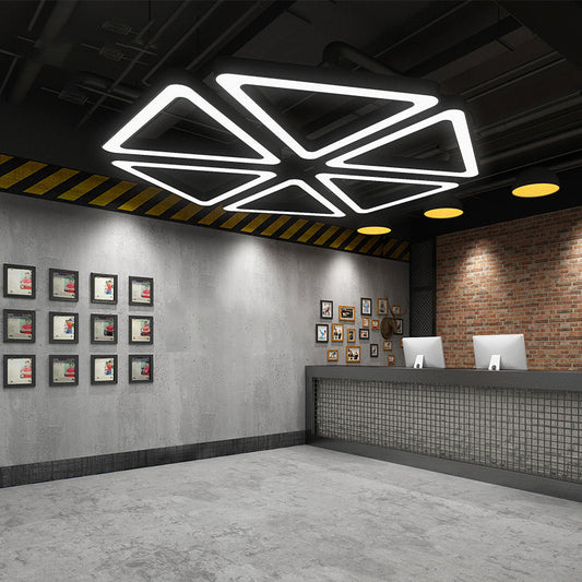 Modern Led Triangular Gym Ceiling Hang Light In Black - Metallic Chandelier Lighting