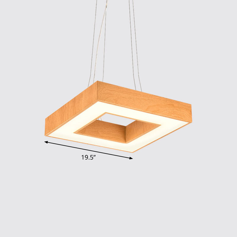 Modern Metal Led Chandelier - Light Wood Square Suspension For Offices / 19.5 Third Gear