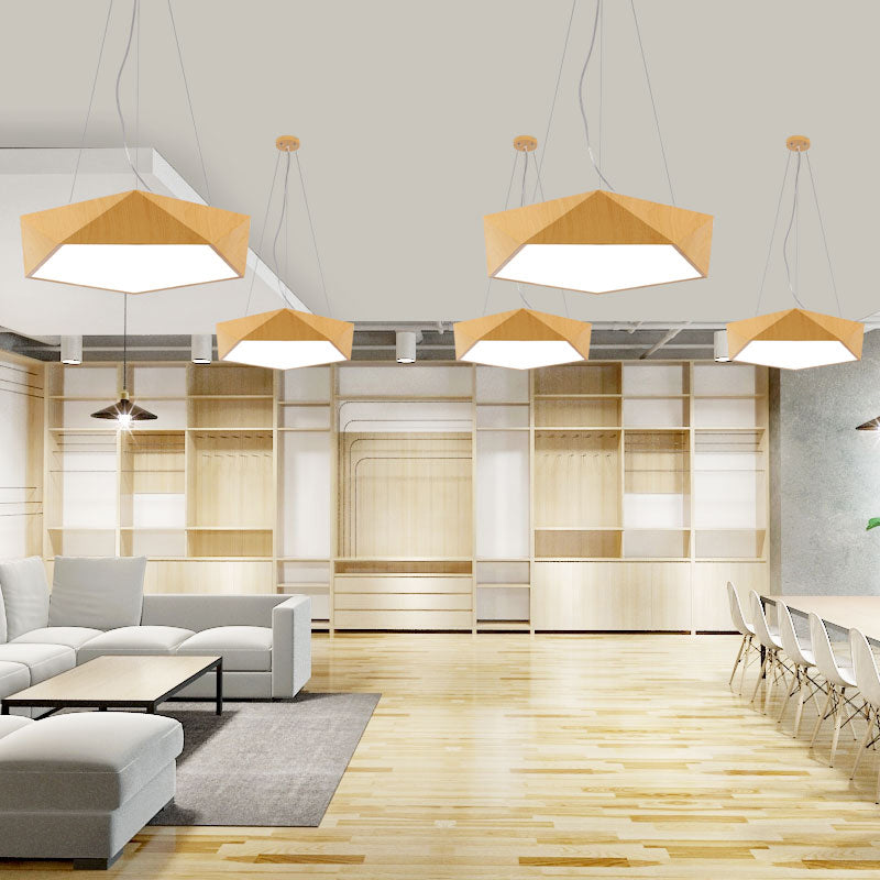 Nordic Acrylic Led Pendant Chandelier In Light Wood - Office Ceiling