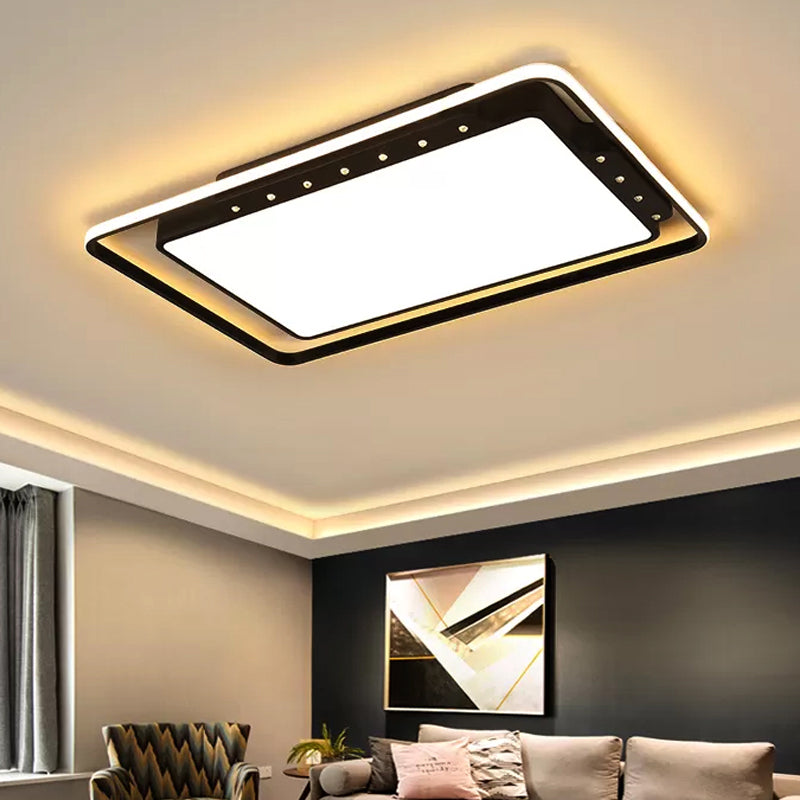 Rectangular Ceiling Light Fixture in Black/White - Simple Acrylic Flush Mount for Living Room with Warm/White Light - 16"/19.5"/32.5" Wide