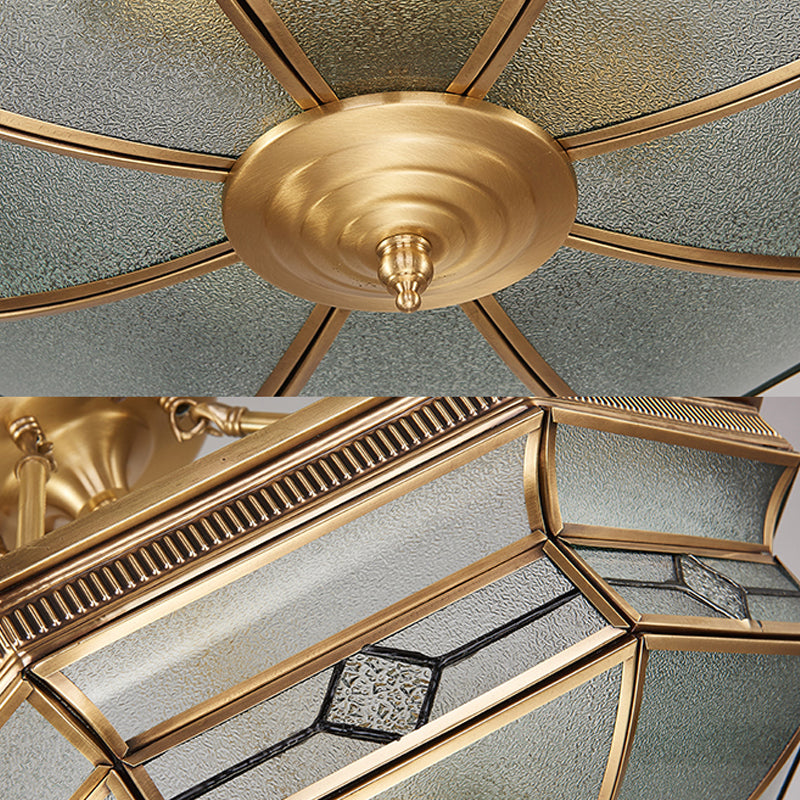 Traditional Octagon Semi Flush Ceiling Light - Textured Glass - Brass Finish - Ideal for Bedroom