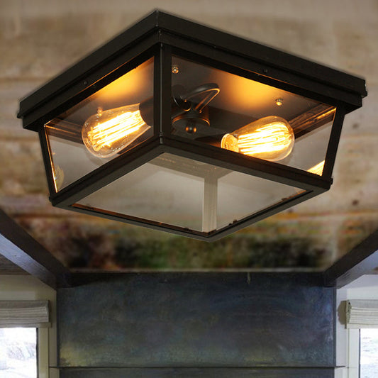 Tradition Flush Mount Ceiling Light Fixture with Clear Glass and 3 Bulbs - Black for Bedroom