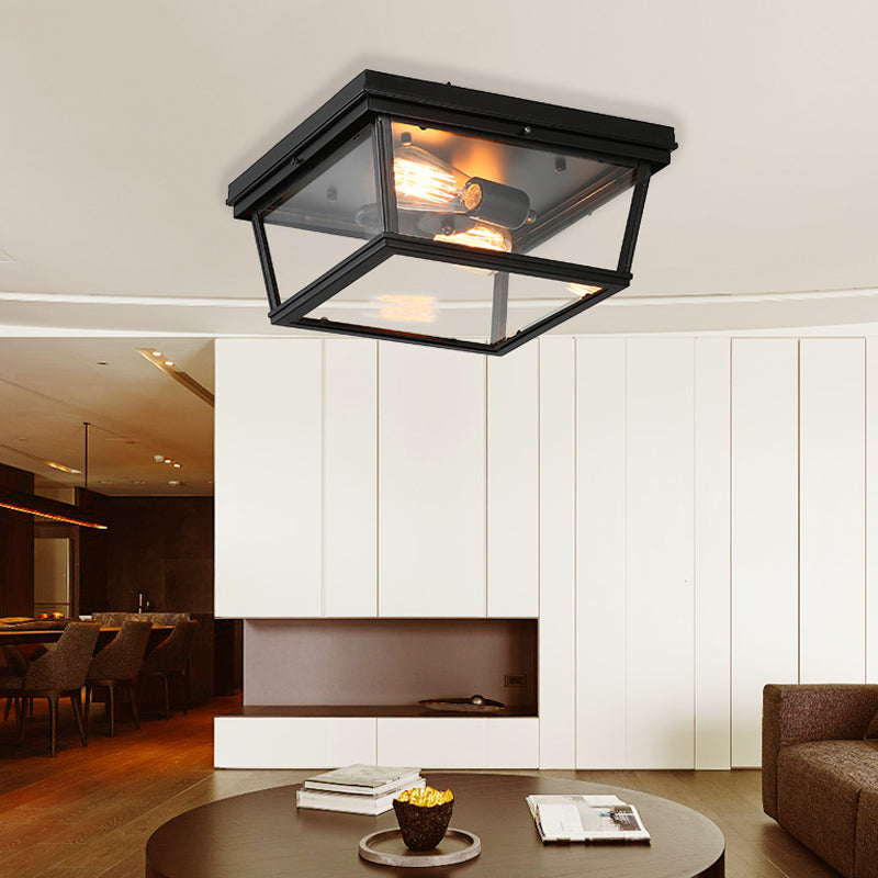 Tradition Flush Mount Ceiling Light Fixture with Clear Glass and 3 Bulbs - Black for Bedroom