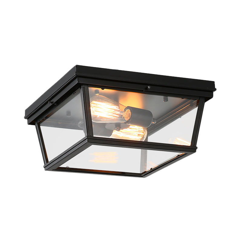 Tradition Flush Mount Ceiling Light Fixture with Clear Glass and 3 Bulbs - Black for Bedroom