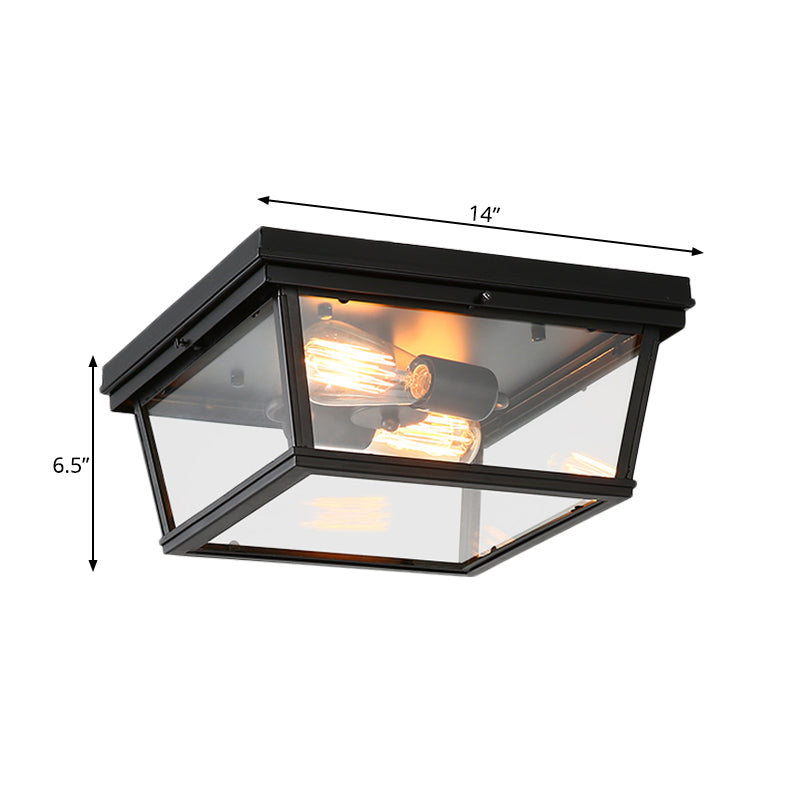 Tradition Flush Mount Ceiling Light Fixture with Clear Glass and 3 Bulbs - Black for Bedroom