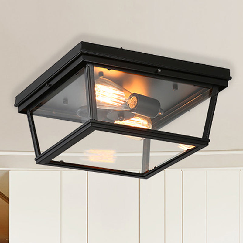 Tradition Flush Mount Ceiling Light Fixture with Clear Glass and 3 Bulbs - Black for Bedroom