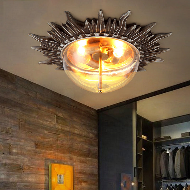 Dome Flush Ceiling Light: Traditional Clear Glass 3-Bulb Aged Silver Design for Living Room