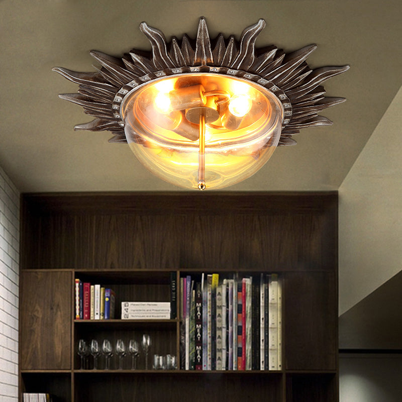 Dome Flush Ceiling Light: Traditional Clear Glass 3-Bulb Aged Silver Design for Living Room