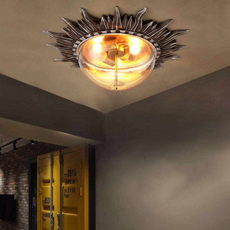Dome Flush Ceiling Light: Traditional Clear Glass 3-Bulb Aged Silver Design for Living Room