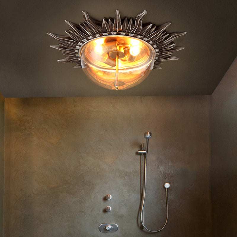 Dome Flush Ceiling Light: Traditional Clear Glass 3-Bulb Aged Silver Design for Living Room