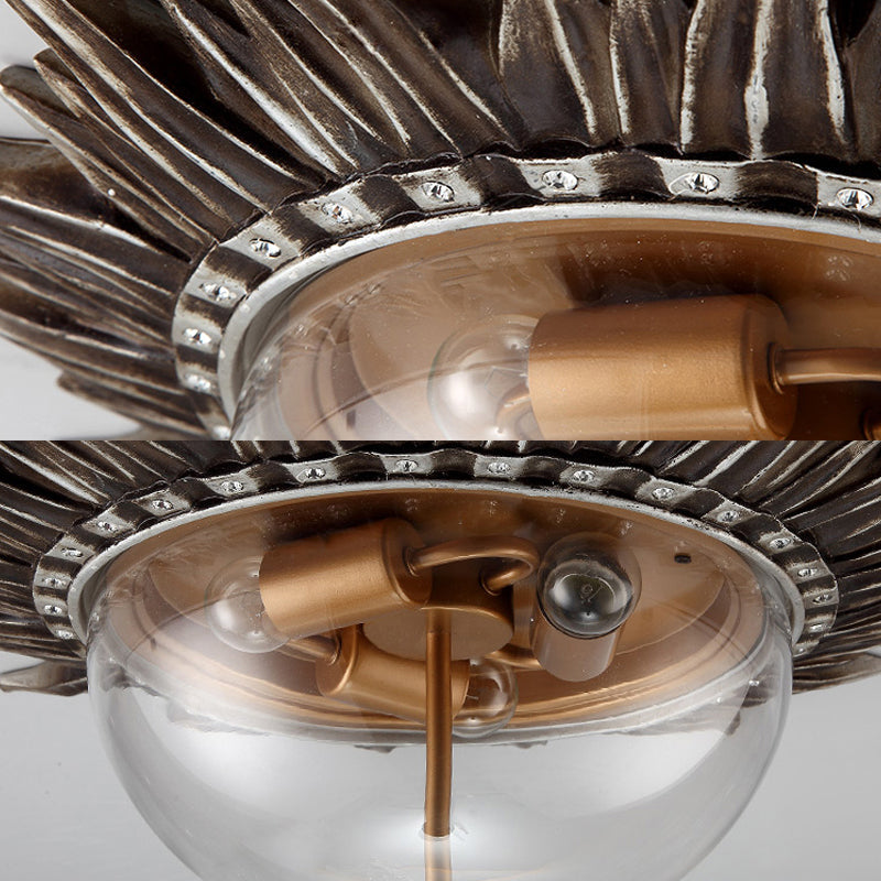 Dome Flush Ceiling Light: Traditional Clear Glass 3-Bulb Aged Silver Design for Living Room