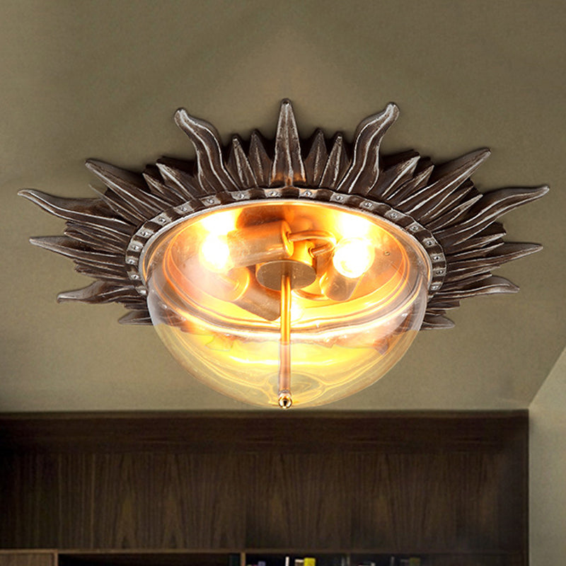 Dome Flush Ceiling Light: Traditional Clear Glass 3-Bulb Aged Silver Design for Living Room