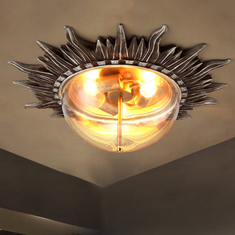 Dome Flush Ceiling Light: Traditional Clear Glass 3-Bulb Aged Silver Design for Living Room