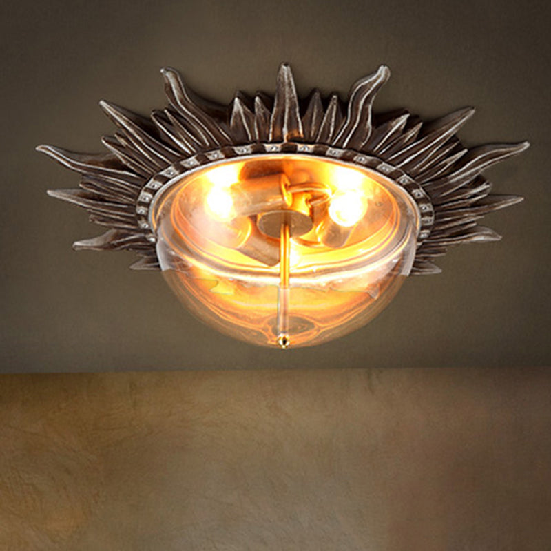 Dome Flush Ceiling Light: Traditional Clear Glass 3-Bulb Aged Silver Design for Living Room