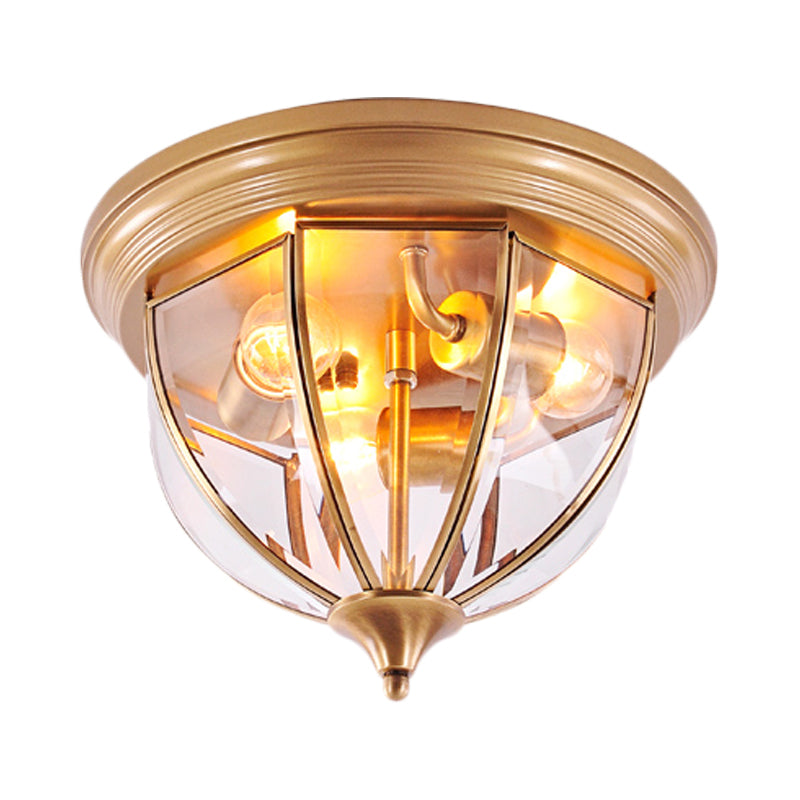 Hemisphere Clear Glass Flush Mount Chandelier - Traditional Brass Ceiling Light Fixture, 3 Heads - Perfect for Living Room