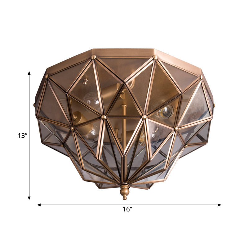 Geometric Black/Brass Glass Ceiling Light Fixture with 4 Bulbs for Bathroom