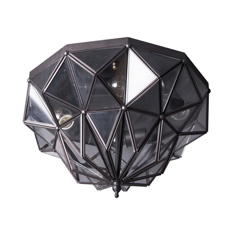 Geometric Black/Brass Glass Ceiling Light Fixture with 4 Bulbs for Bathroom
