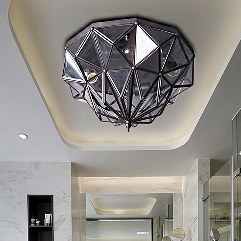Geometric Black/Brass Glass Ceiling Light Fixture with 4 Bulbs for Bathroom
