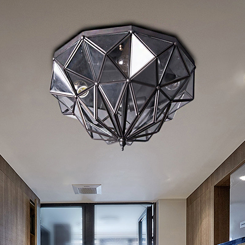 Geometric Black/Brass Glass Ceiling Light Fixture with 4 Bulbs for Bathroom