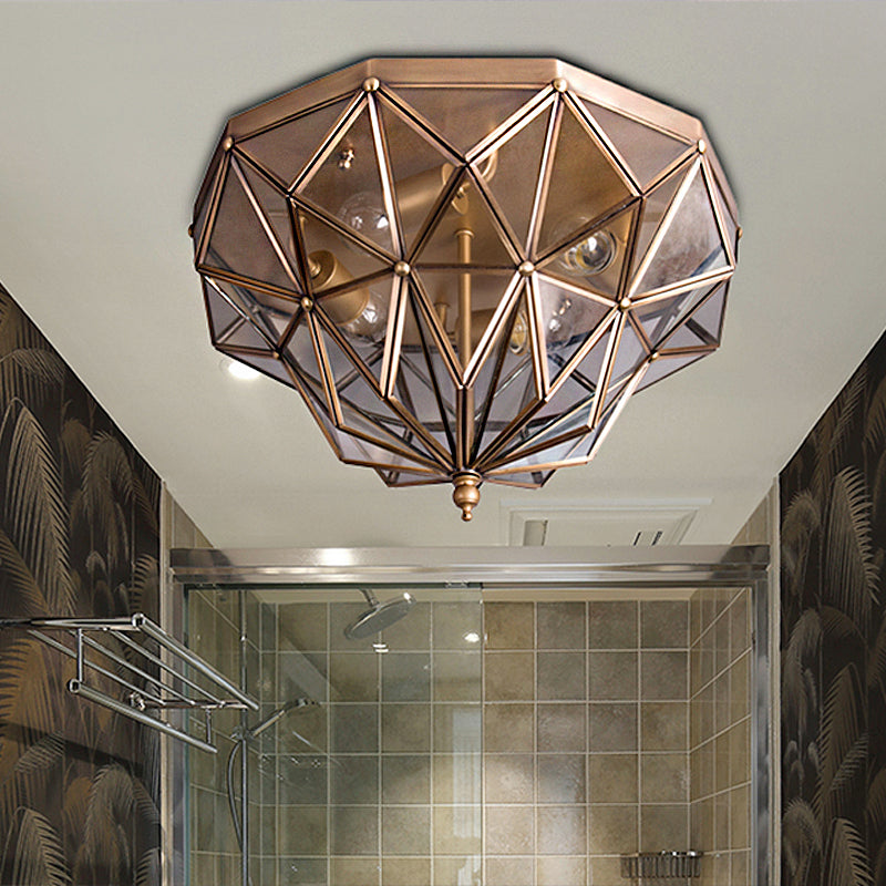 Geometric Black/Brass Glass Ceiling Light Fixture with 4 Bulbs for Bathroom