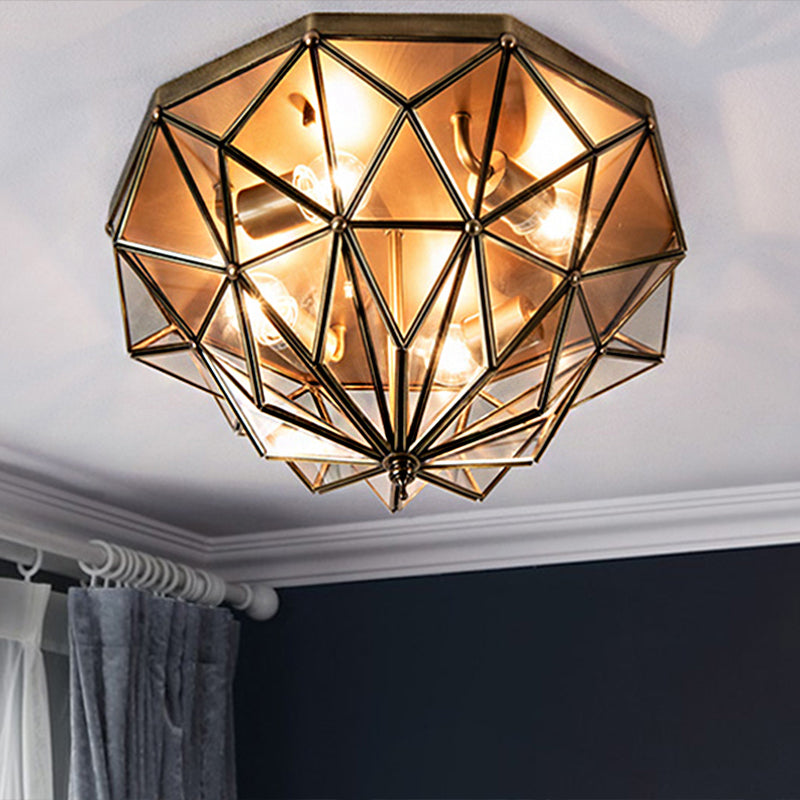 Geometric Black/Brass Glass Ceiling Light Fixture with 4 Bulbs for Bathroom