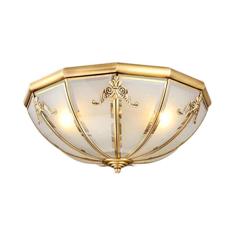 Traditional White Glass Brass Ceiling Chandelier - Flush Mount Umbrella Style with Multiple Bulbs - 14", 18", 23.5" Wide