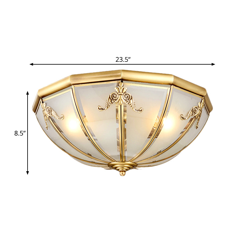 Traditional White Glass Brass Ceiling Chandelier - Flush Mount Umbrella Style with Multiple Bulbs - 14", 18", 23.5" Wide