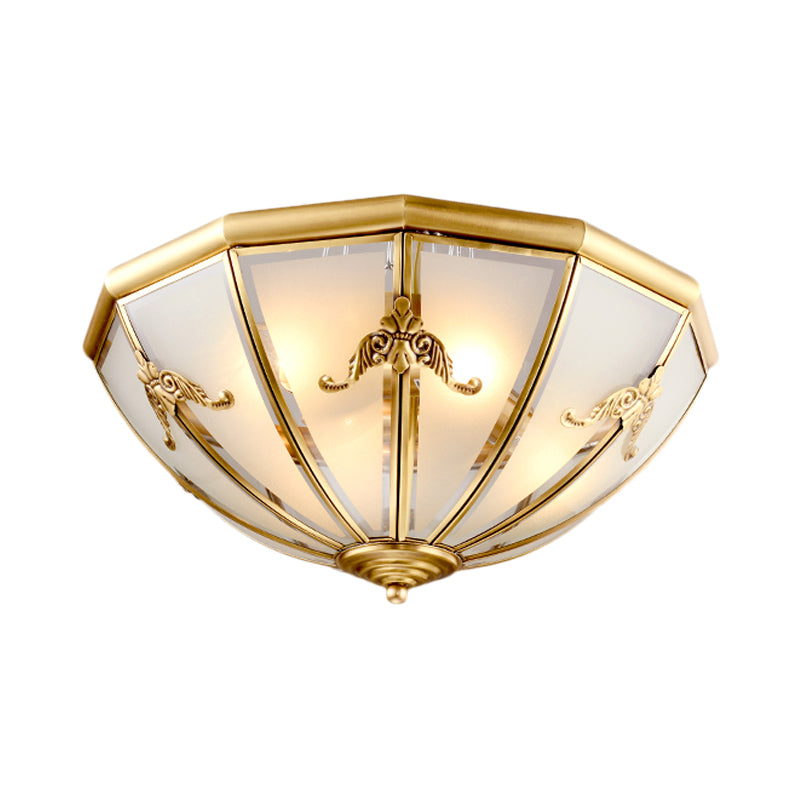 Traditional White Glass Brass Ceiling Chandelier - Flush Mount Umbrella Style with Multiple Bulbs - 14", 18", 23.5" Wide