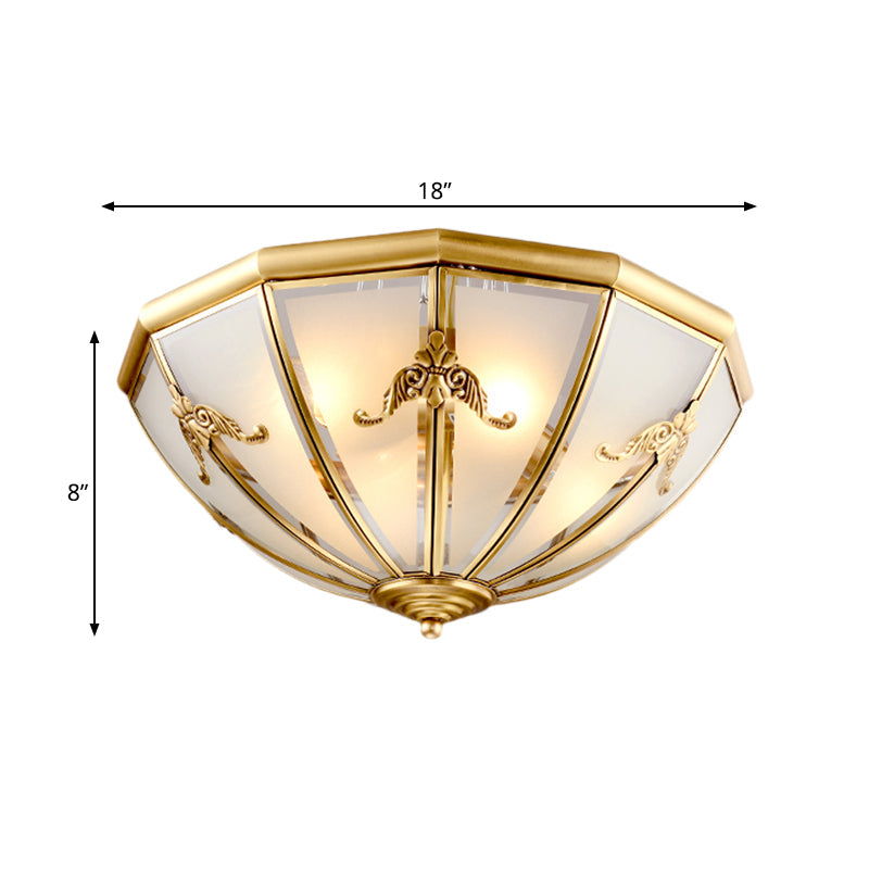 Traditional White Glass Brass Ceiling Chandelier - Flush Mount Umbrella Style with Multiple Bulbs - 14", 18", 23.5" Wide