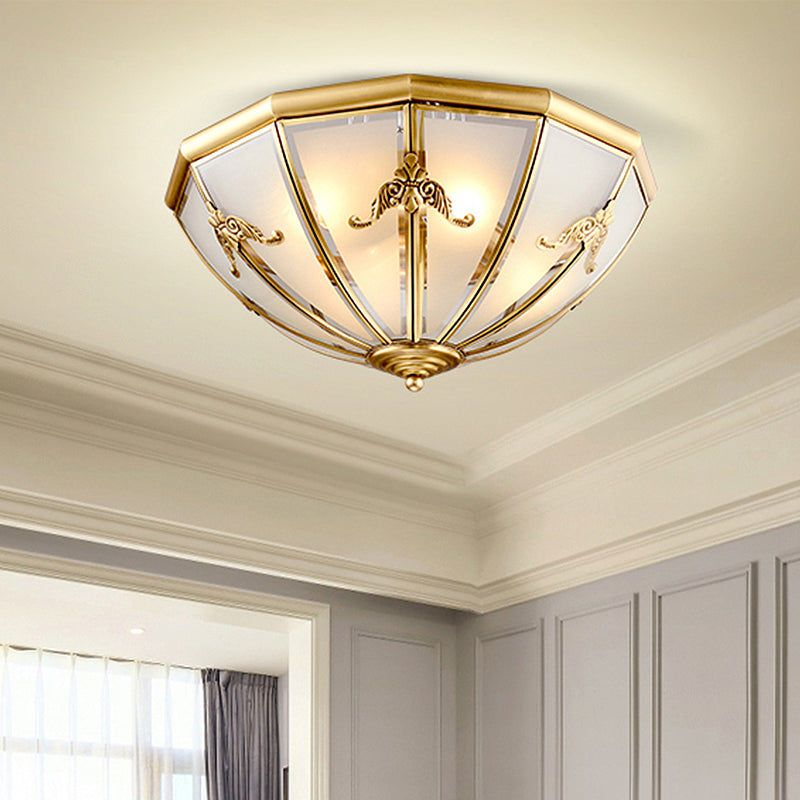 Traditional White Glass Brass Ceiling Chandelier - Flush Mount Umbrella Style with Multiple Bulbs - 14", 18", 23.5" Wide