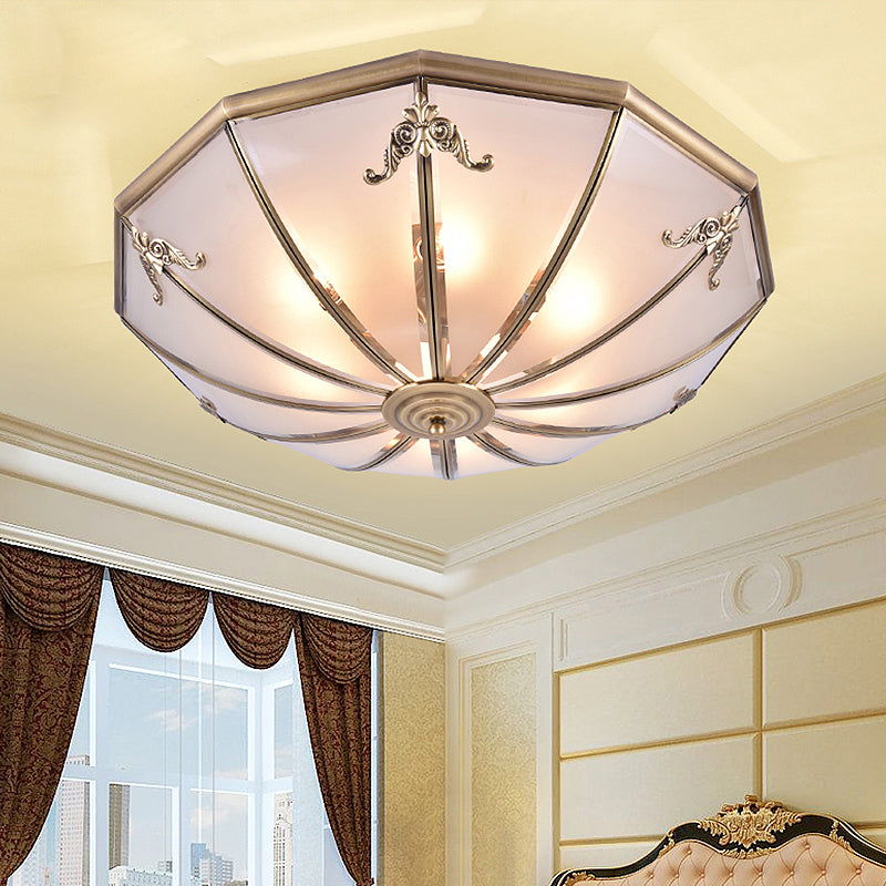 Traditional White Glass Brass Ceiling Chandelier - Flush Mount Umbrella Style with Multiple Bulbs - 14", 18", 23.5" Wide