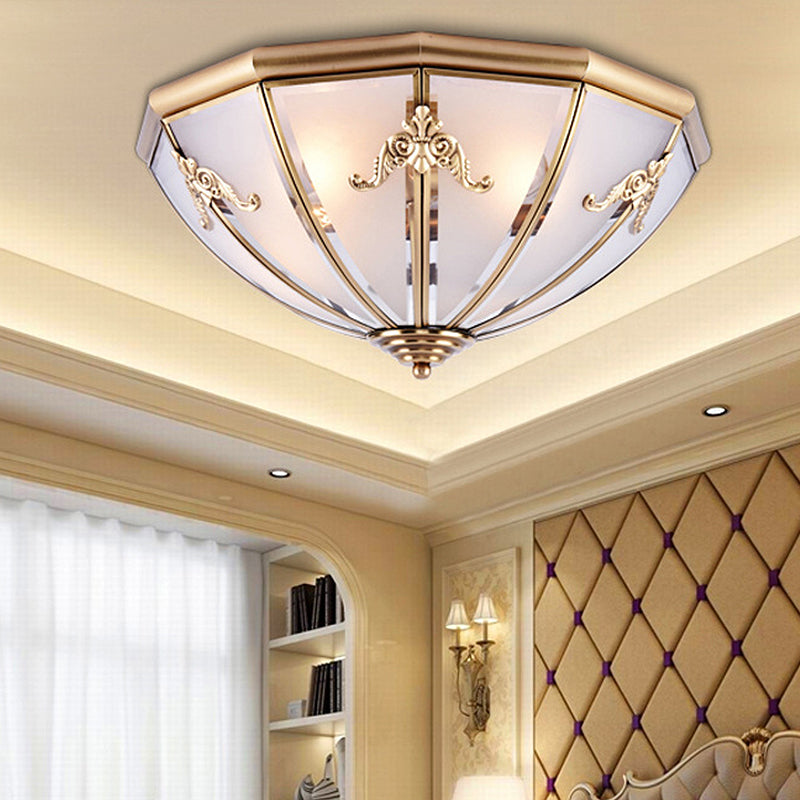Traditional White Glass Brass Ceiling Chandelier - Flush Mount Umbrella Style with Multiple Bulbs - 14", 18", 23.5" Wide