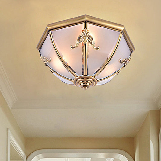 Traditional White Glass Brass Ceiling Chandelier - Flush Mount Umbrella Style with Multiple Bulbs - 14", 18", 23.5" Wide
