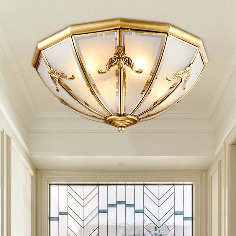 Traditional White Glass Brass Ceiling Chandelier - Flush Mount Umbrella Style with Multiple Bulbs - 14", 18", 23.5" Wide
