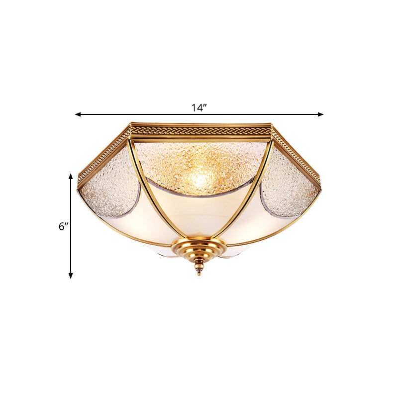 Ridged Flush Mount Traditional Glass Brass Chandelier - 14"/18"/23.5" Wide - 3/4/6 Bulbs