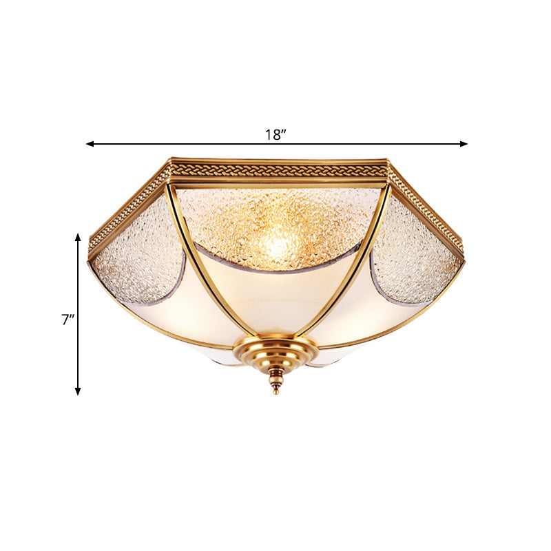 Ridged Flush Mount Traditional Glass Brass Chandelier - 14"/18"/23.5" Wide - 3/4/6 Bulbs