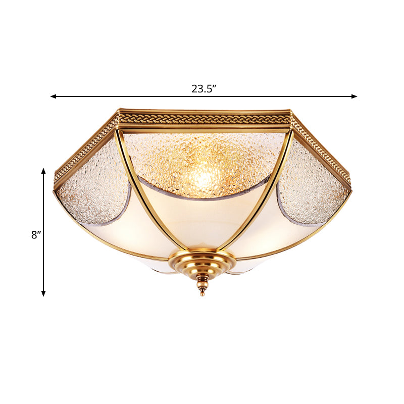 Ridged Flush Mount Traditional Glass Brass Chandelier - 14"/18"/23.5" Wide - 3/4/6 Bulbs