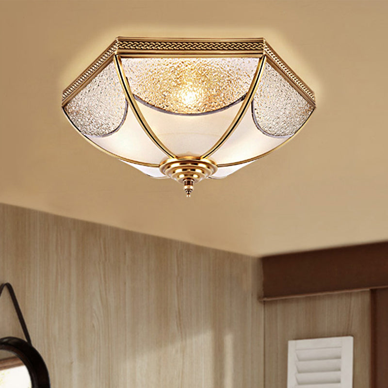 Ridged Flush Mount Traditional Glass Brass Chandelier - 14"/18"/23.5" Wide - 3/4/6 Bulbs